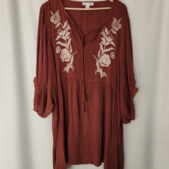 Embroidered Tunic Dress Top Blouse Arla Embroidery Size 26 28 (3X) Amber Boho - Picture 3 of 12